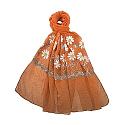 Embroidery Scarf with Flower Patten (Size 180x68 cm) - Teal