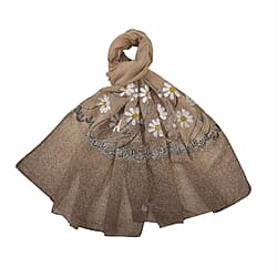 Embroidery Scarf with Flower Patten (Size 180x68 cm) - Teal