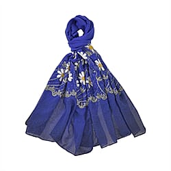 Embroidery Scarf with Flower Patten (Size 180x68 cm) - Teal