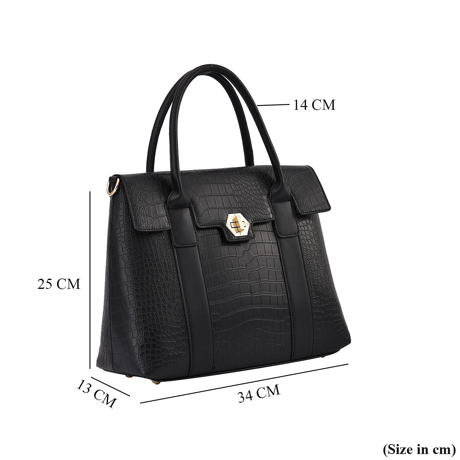 MEGA DAY CLOSEOUT- High Luxe Croc Embossed Fully Lined Bag with Twist Lock and Detachable Long Strap- Black