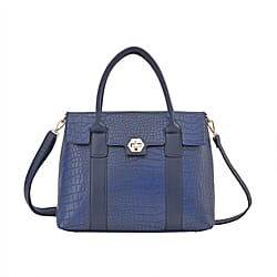 Mega Closeout Deal - Croc Embossed Fully Lined Bag with Twist Lock and Detachable Long Strap - Black