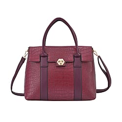 Croc Embossed Satchel Tote Bag with Shoulder Strap - Black