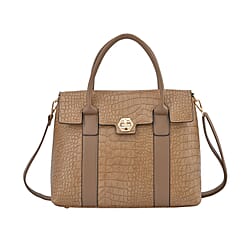 Croc Embossed Satchel Tote Bag with Shoulder Strap - Black