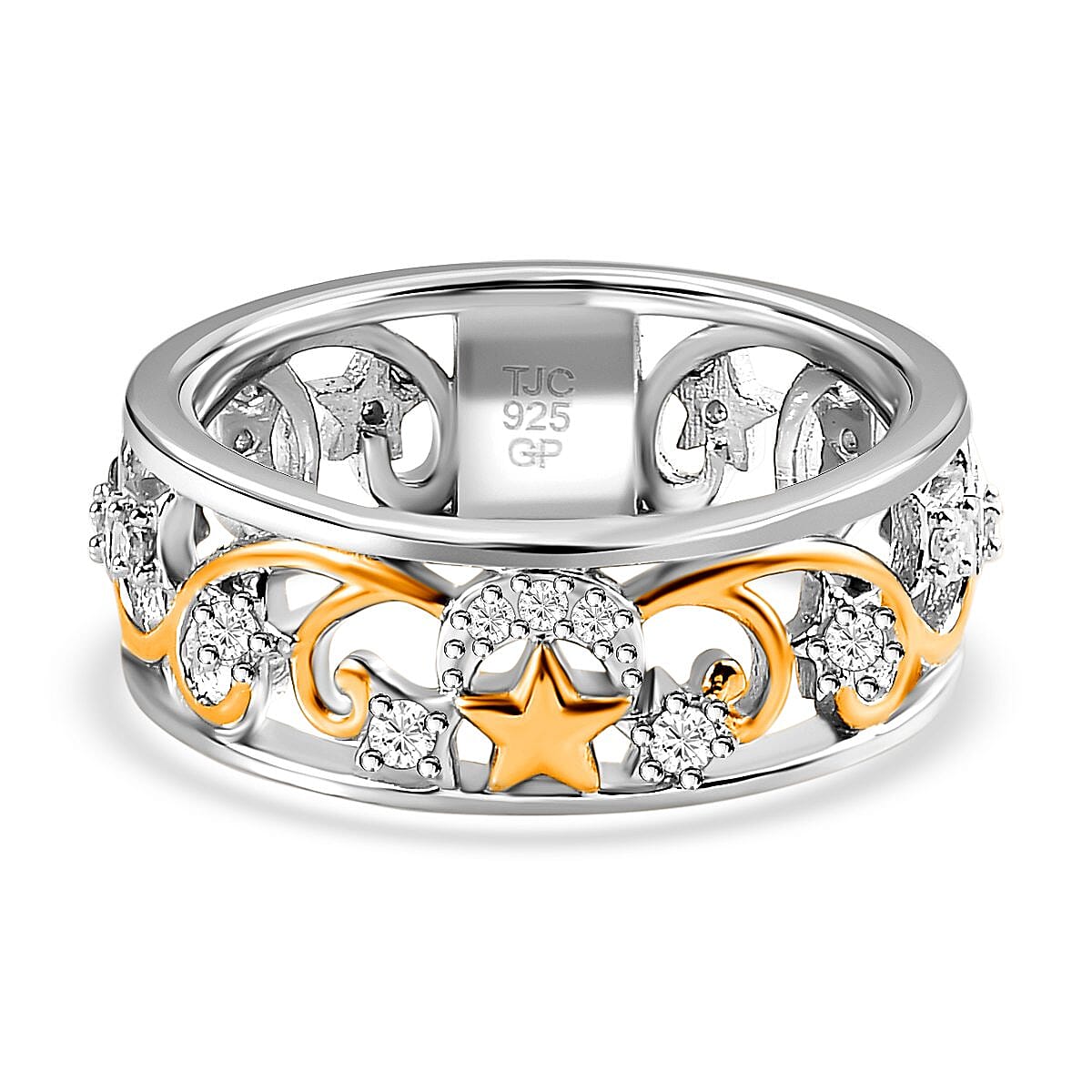 GP Celestial Collection - Moissanite Band Ring in 18K Vermeil Yellow Gold Plated Sterling Silver