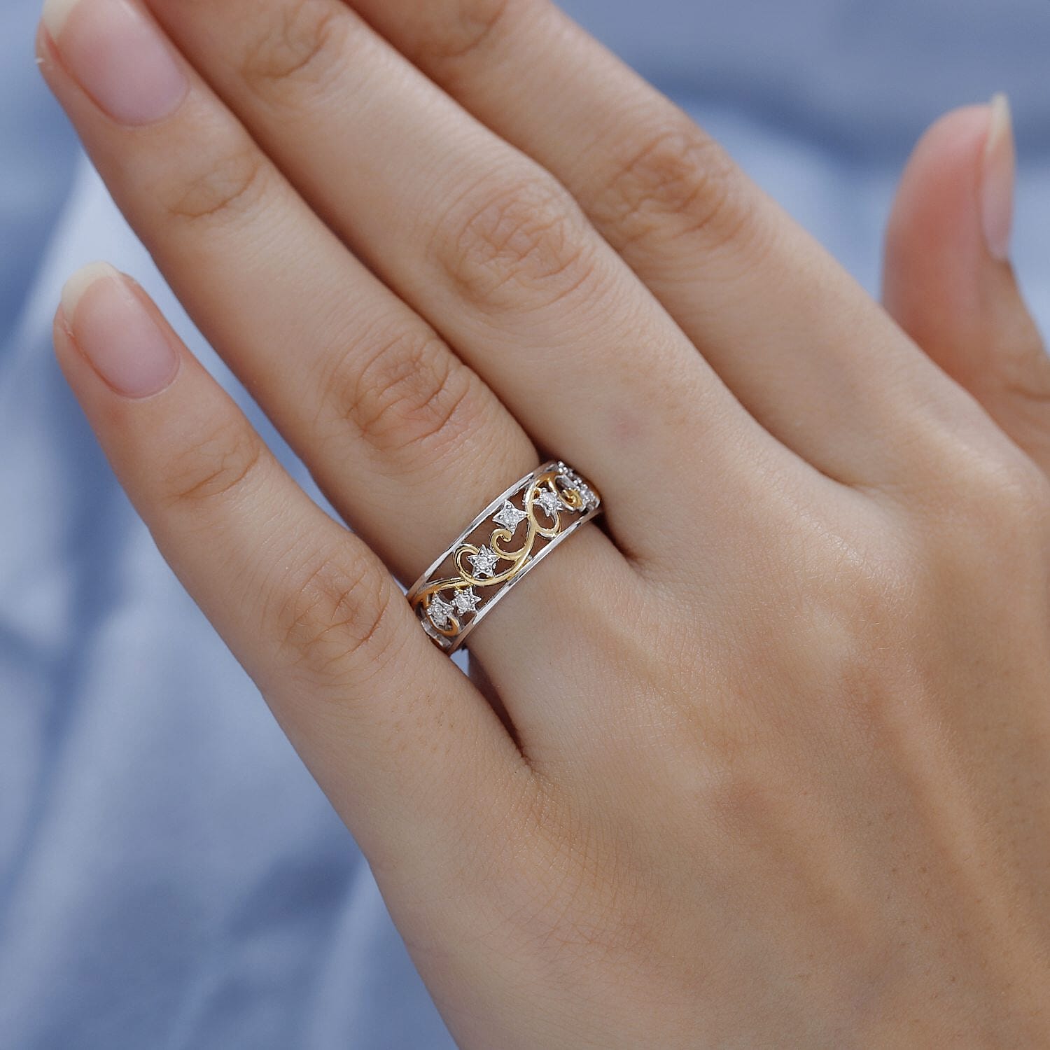 GP Celestial Collection - Moissanite Band Ring in 18K Vermeil Yellow Gold Plated Sterling Silver