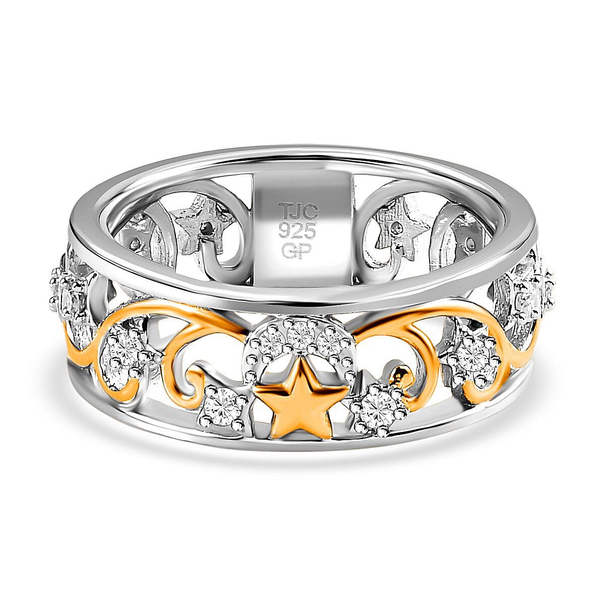 GP Celestial Collection - Moissanite Band Ring in 18K Vermeil Yellow Gold Plated Sterling Silver