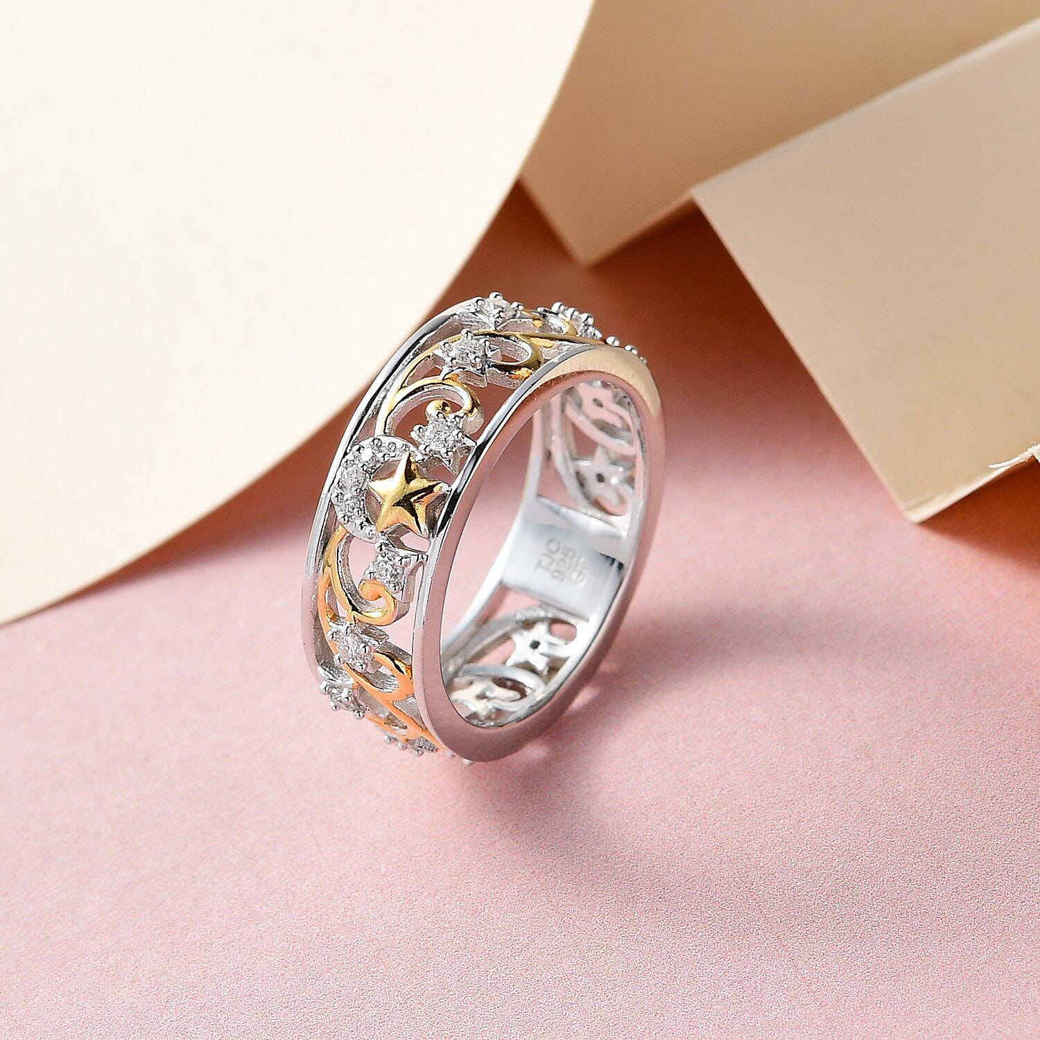 GP Celestial Collection - Moissanite Band Ring in 18K Vermeil Yellow Gold Plated Sterling Silver