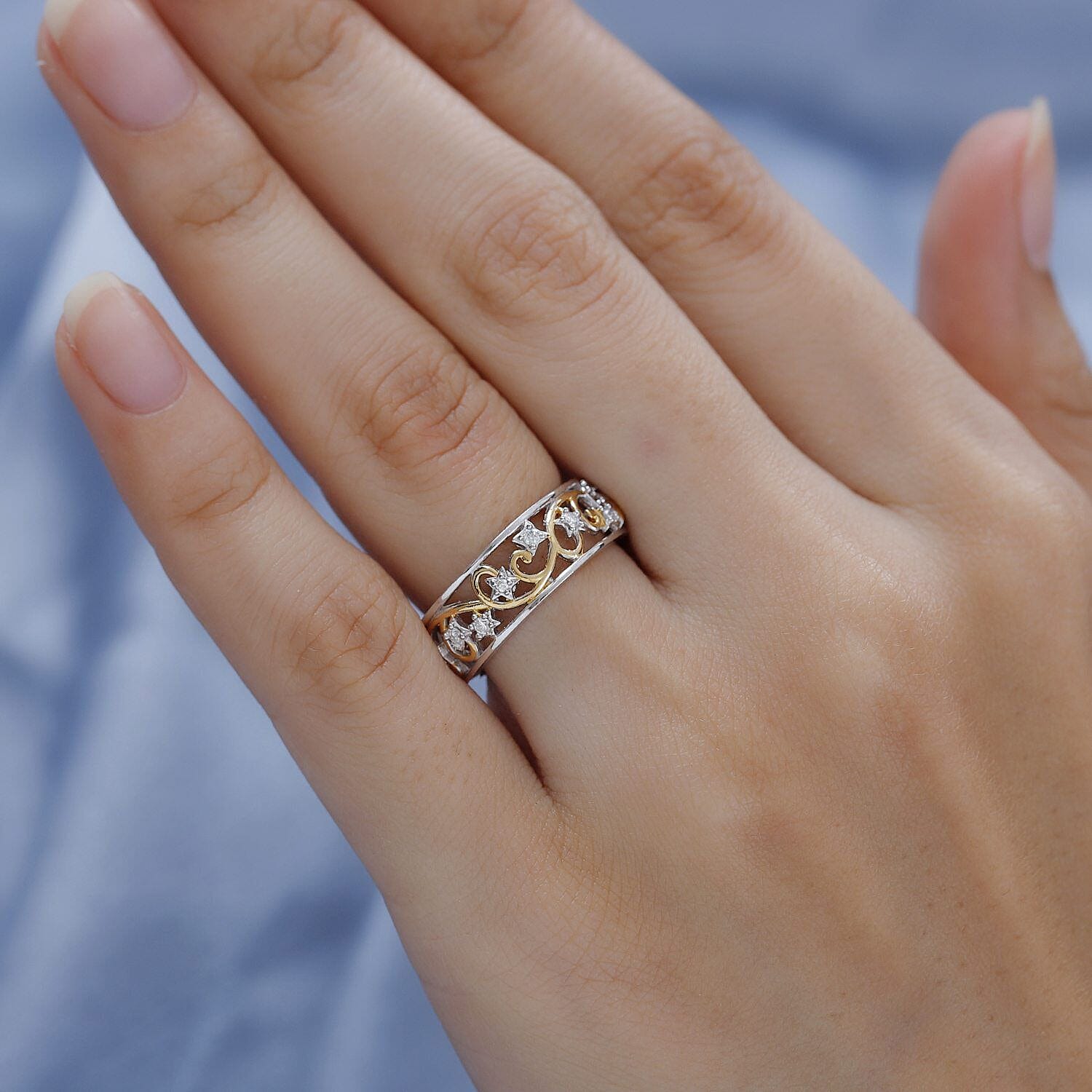 GP Celestial Collection - Moissanite Band Ring in 18K Vermeil Yellow Gold Plated Sterling Silver