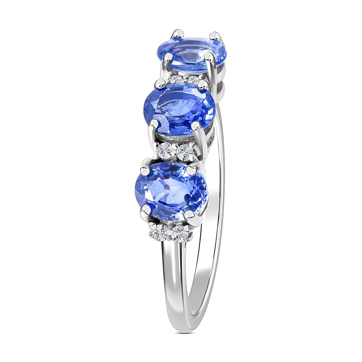 9K White Gold Ceylon Sapphire and Diamond Ring 1.23 Ct.
