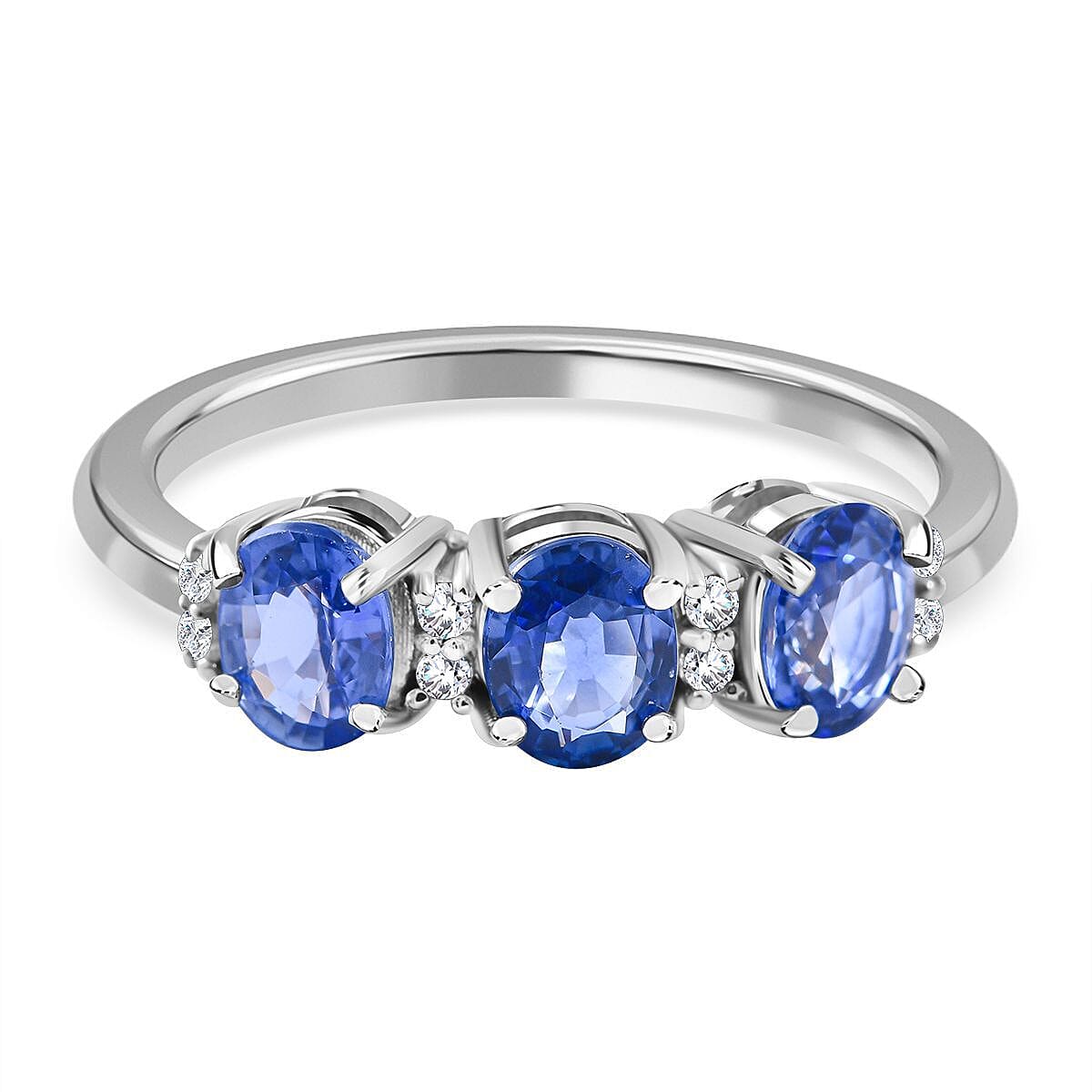 9K White Gold Ceylon Sapphire and Diamond Ring 1.23 Ct.