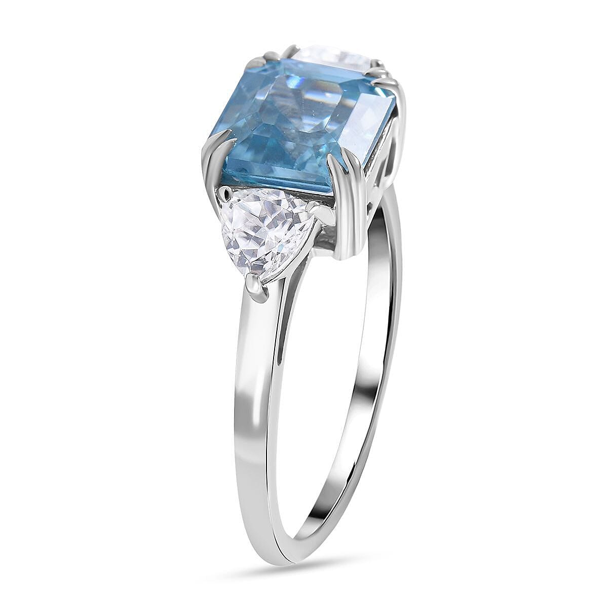 Glenstone Collection - 9K White Gold Natural Ratanakiri Blue Zircon and Natural Zircon Ring 2.75 Ct.