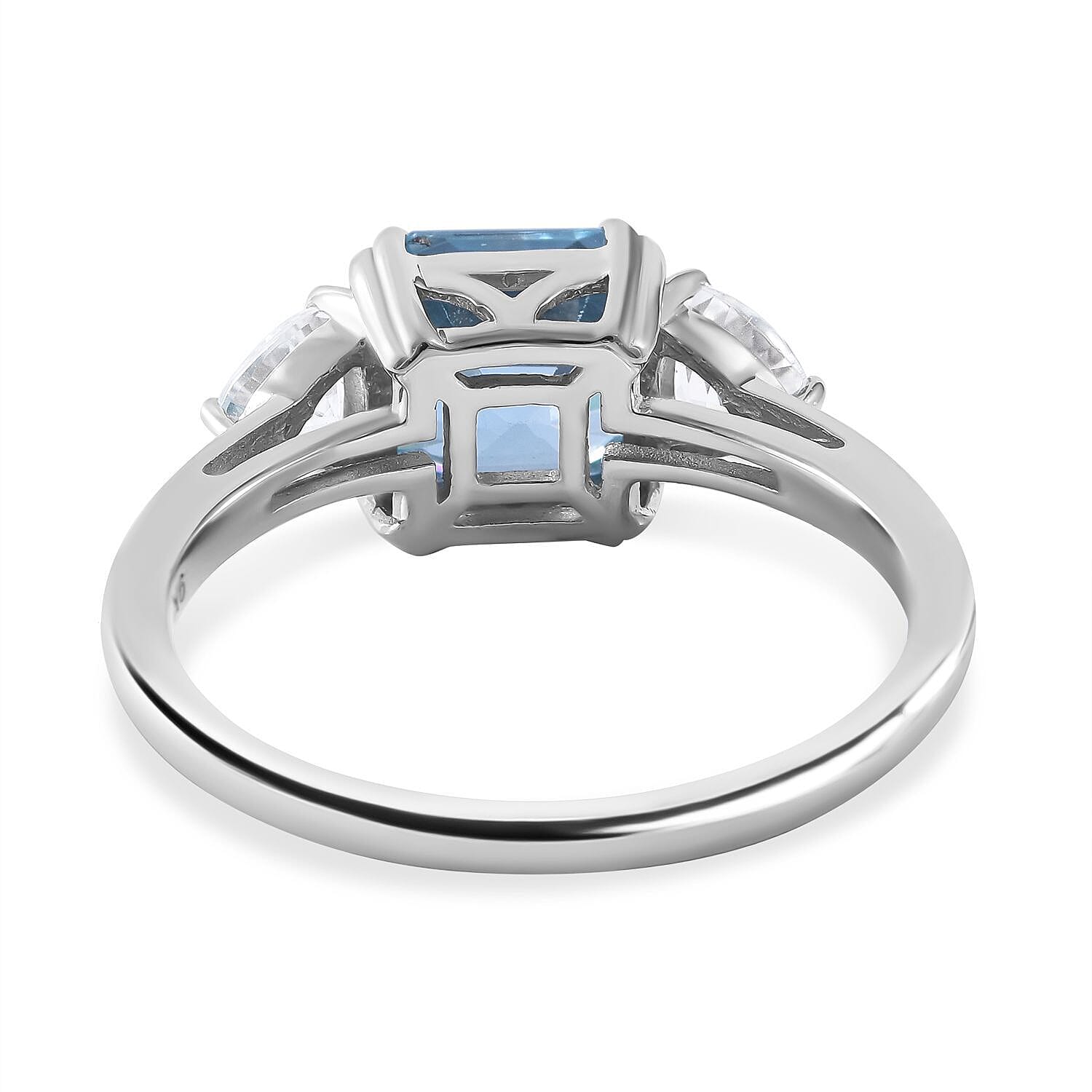 Glenstone Collection - 9K White Gold Natural Ratanakiri Blue Zircon and Natural Zircon Ring 2.75 Ct.
