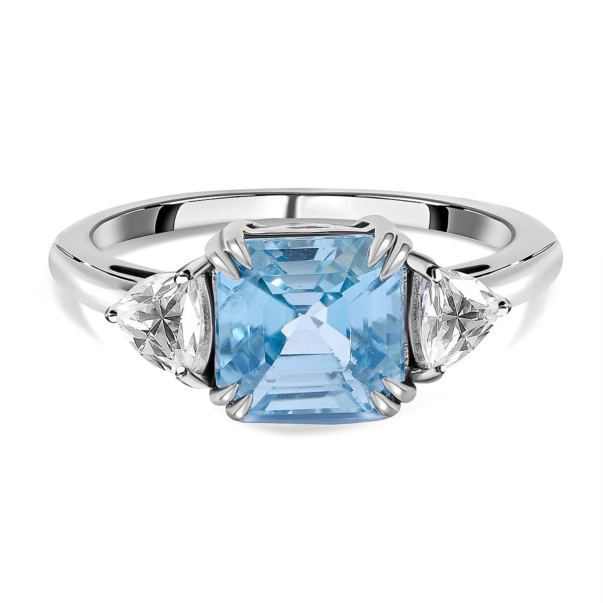 Glenstone Collection - 9K White Gold Natural Ratanakiri Blue Zircon and Natural Zircon Ring 2.75 Ct.