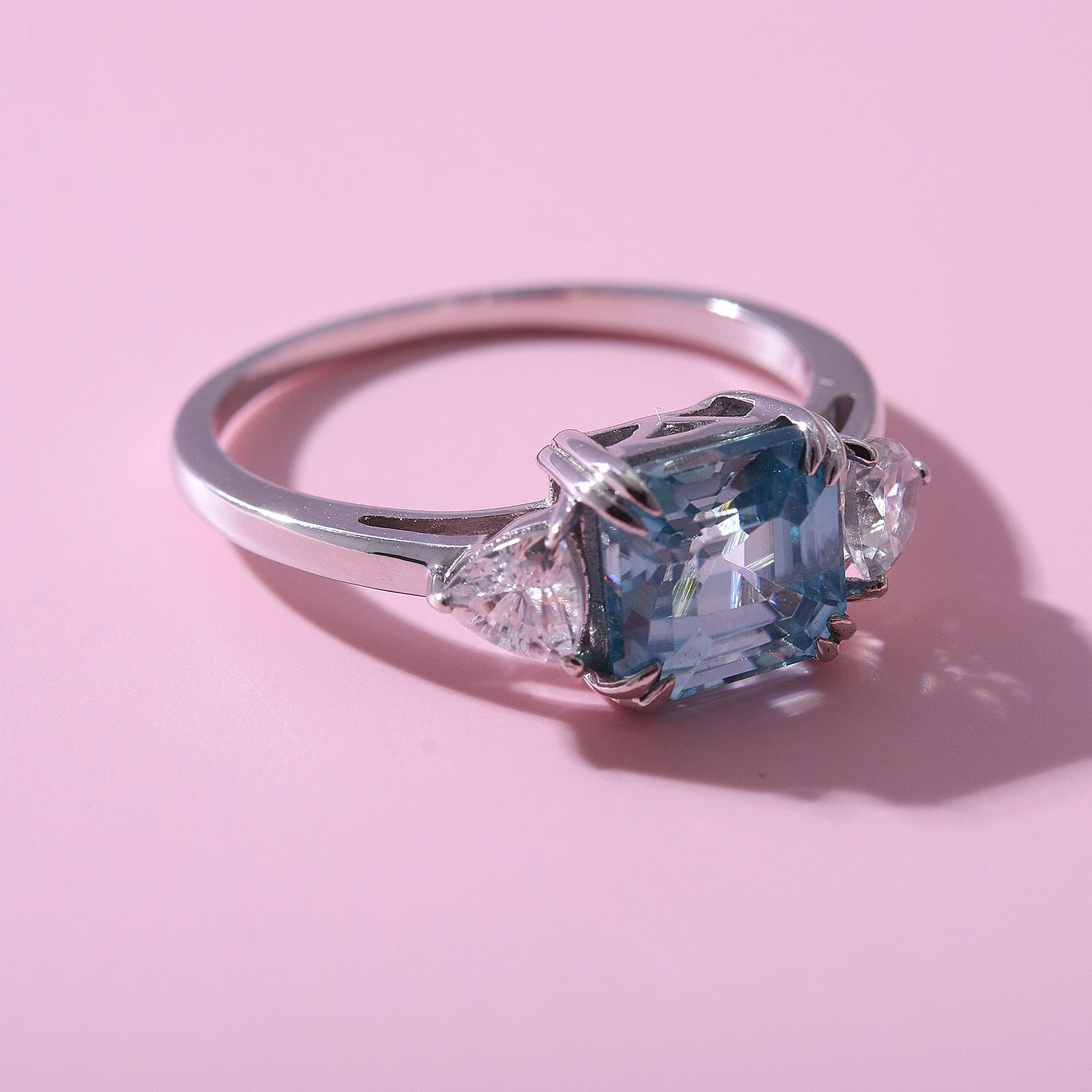 Glenstone Collection - 9K White Gold Natural Ratanakiri Blue Zircon and Natural Zircon Ring 2.75 Ct.