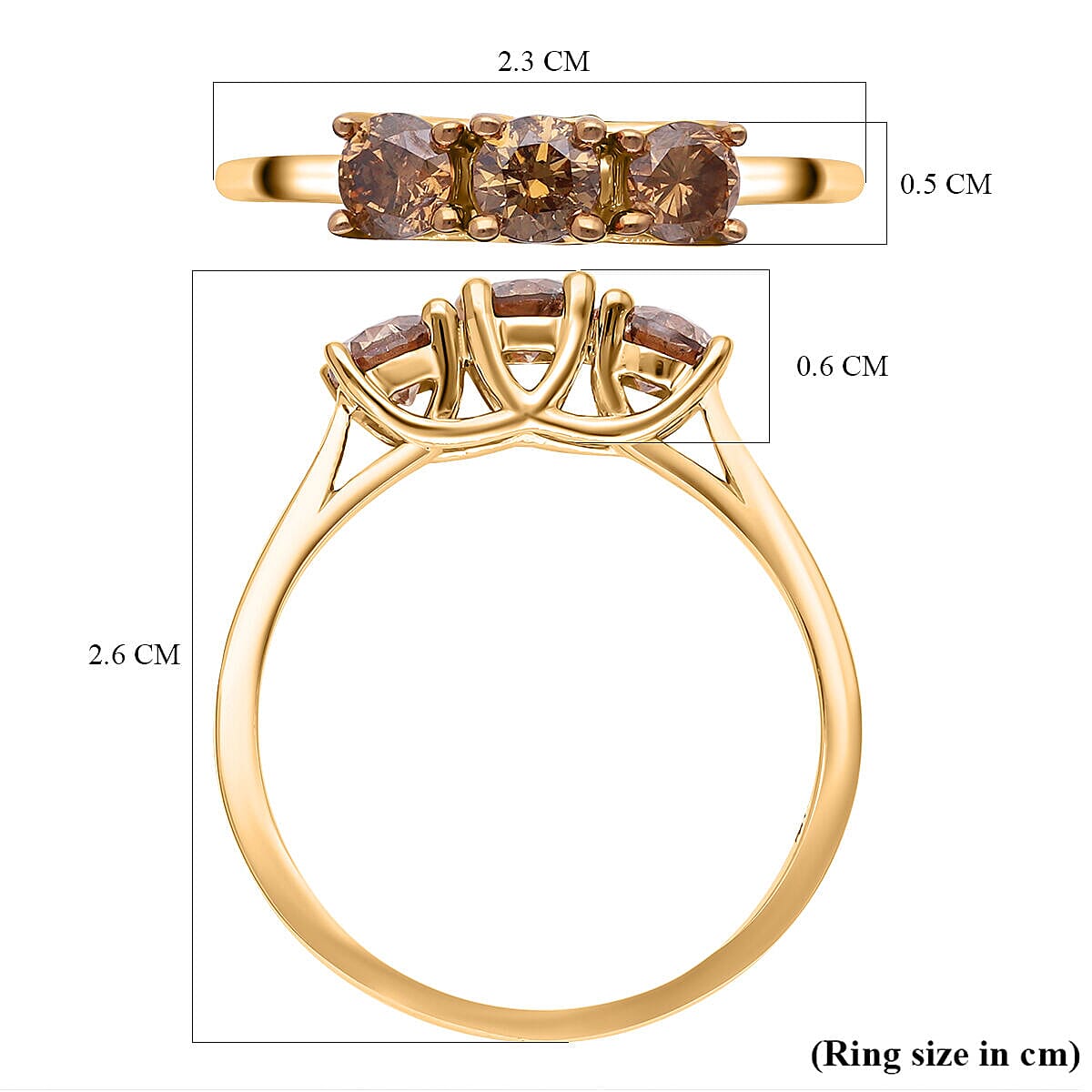 14K Rose Gold SGL Certified Natural Champagne Diamond (I1-I2) 3 Stone Ring 1.00 Ct