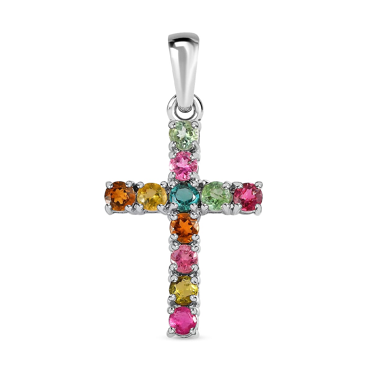 9K White Gold Multi-Tourmaline Cross Pendant