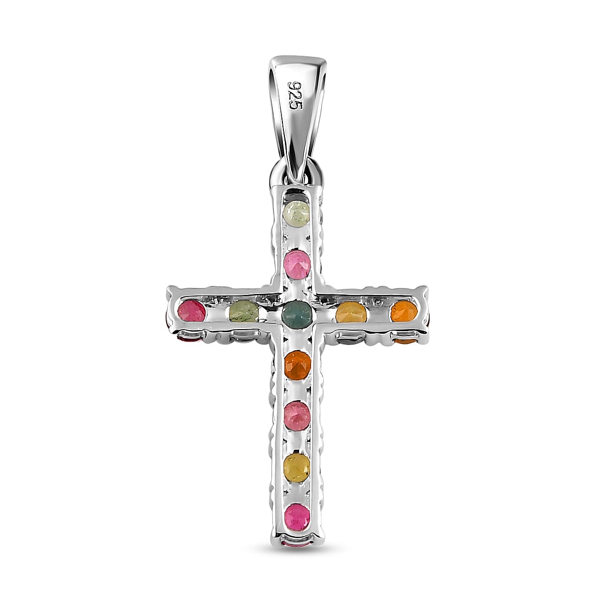 9K White Gold Multi-Tourmaline Cross Pendant