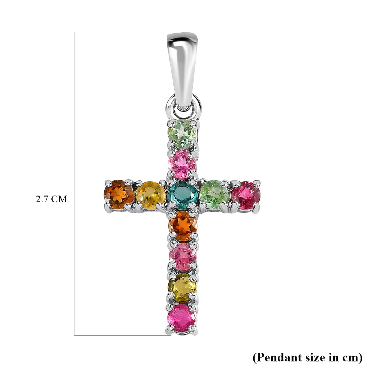 9K White Gold Multi-Tourmaline Cross Pendant