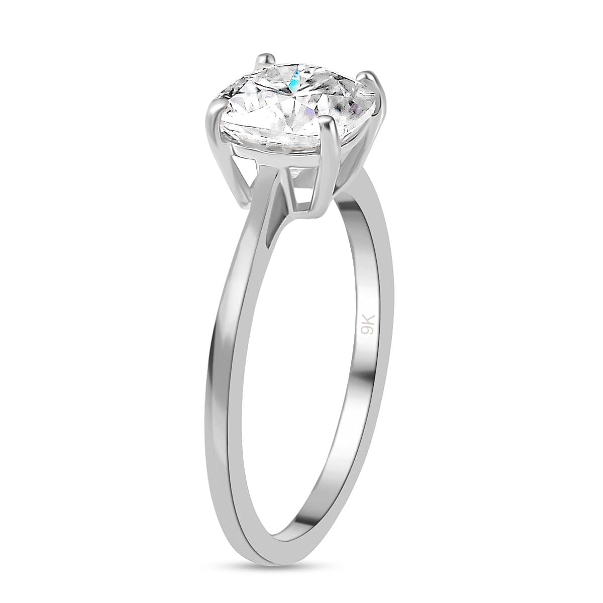 9K White Gold Moissanite Solitaire Ring 2.00 Ct.