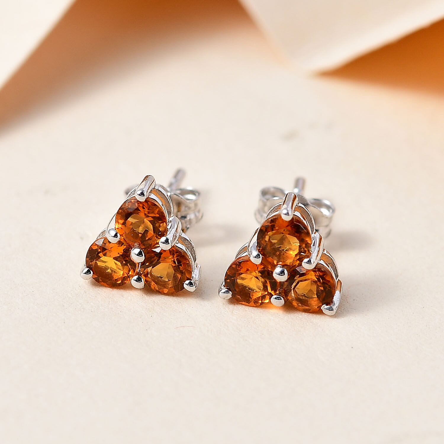 9K White Gold AA Serra Gaucha Citrine  Cluster Earring 0.64 ct,  Gold Wt. 0.84 Gms.