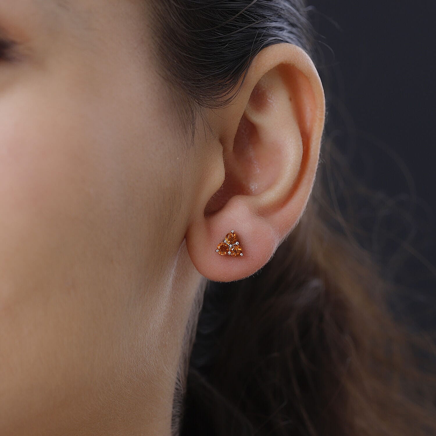 9K White Gold AA Serra Gaucha Citrine  Cluster Earring 0.64 ct,  Gold Wt. 0.84 Gms.