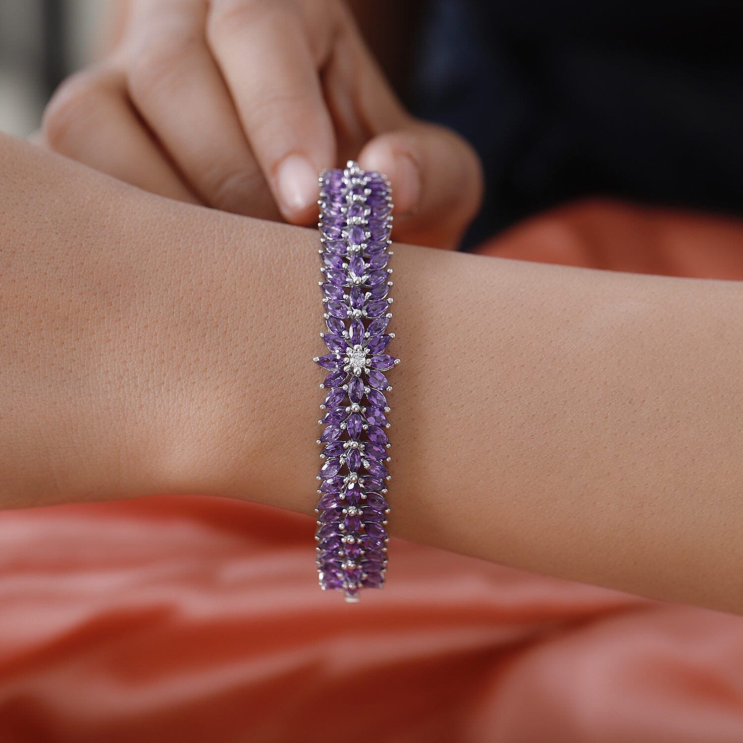 Amethyst and Natural Zircon Bangle (Size 7.5) in Platinum Overlay Sterling Silver 11.78 Ct, Silver Wt. 21.50 Gms