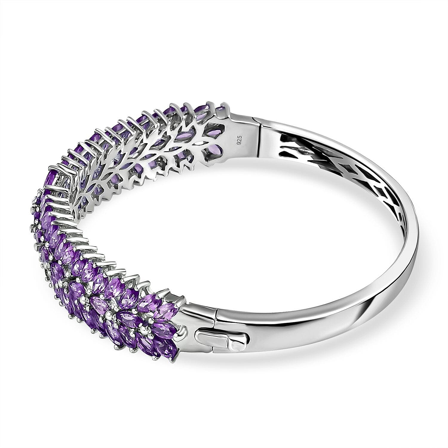 Amethyst and Natural Zircon Bangle (Size 7.5) in Platinum Overlay Sterling Silver 11.78 Ct, Silver Wt. 21.50 Gms