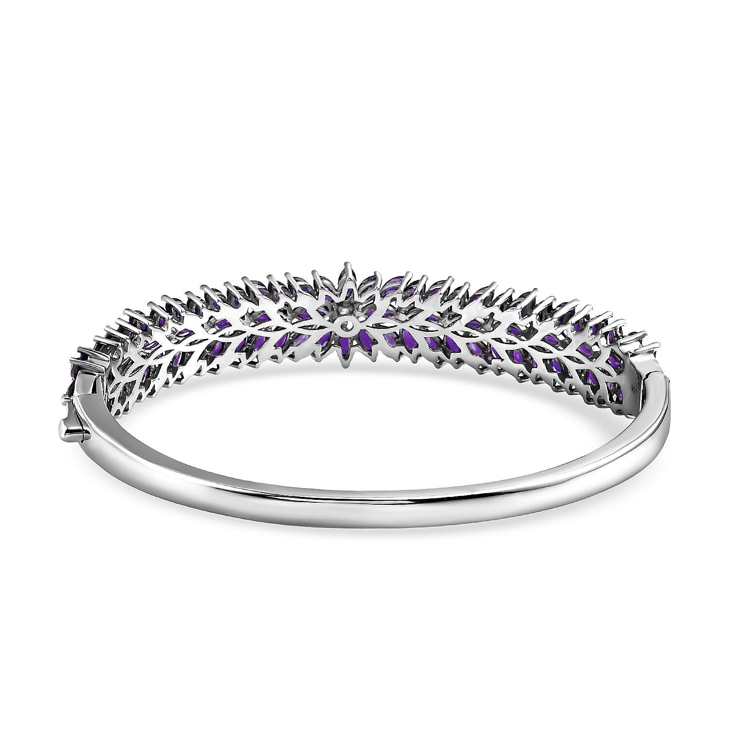Amethyst and Natural Zircon Bangle (Size 7.5) in Platinum Overlay Sterling Silver 11.78 Ct, Silver Wt. 21.50 Gms