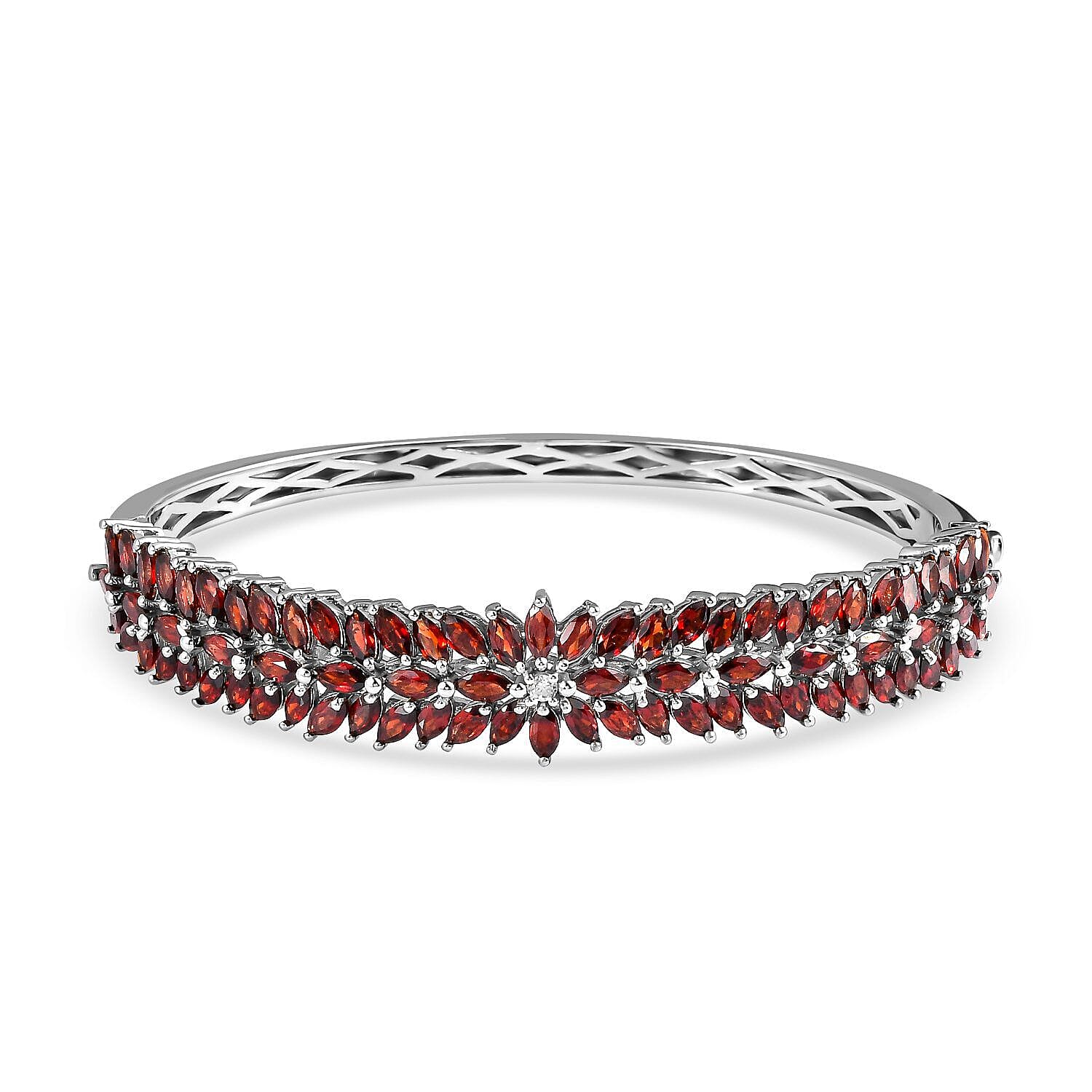 Mozambique Garnet and Natural Zircon Bangle (Size - 7.5 ) in Platinum Overlay Sterling Silver 11.780  Ct, Silver Wt. 21.50 Gms