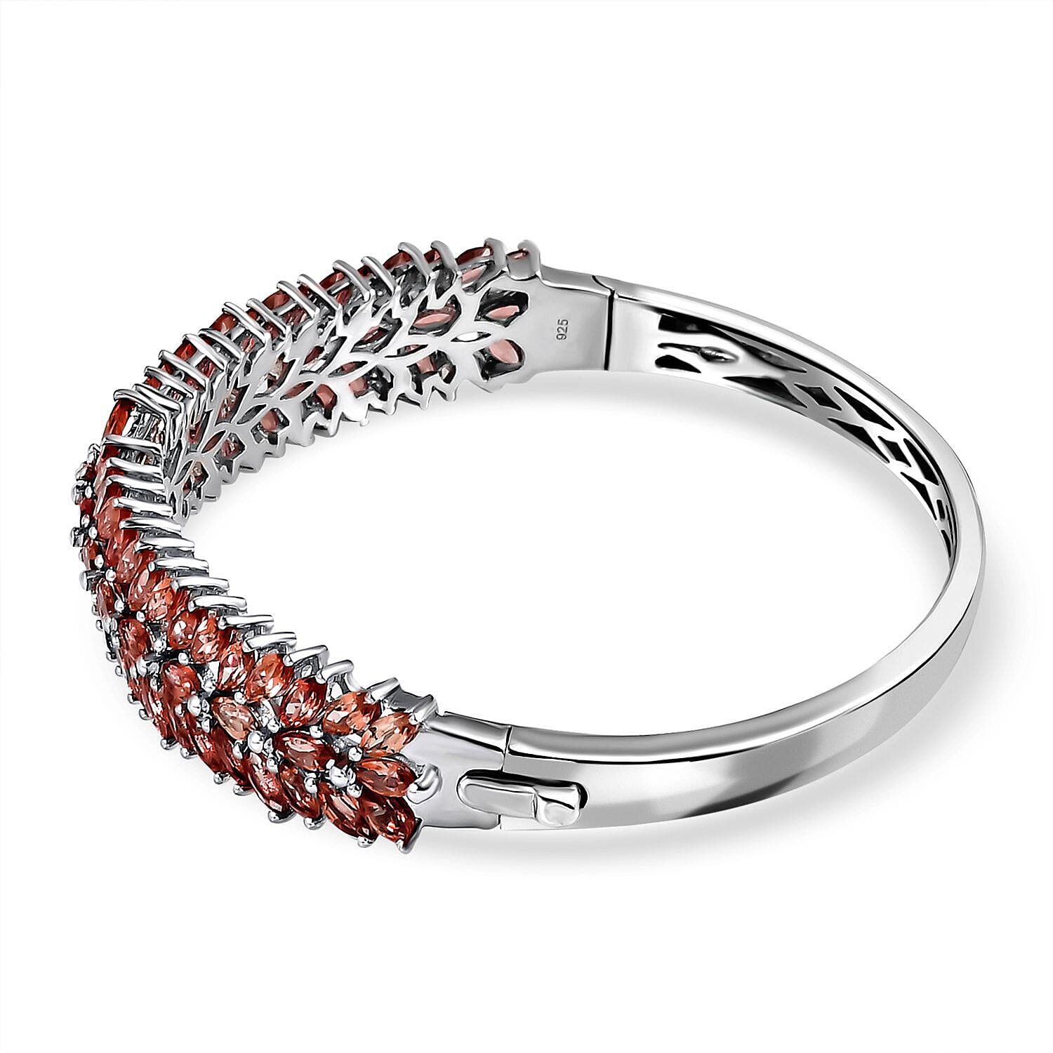 Mozambique Garnet and Natural Zircon Bangle (Size - 7.5 ) in Platinum Overlay Sterling Silver 11.780  Ct, Silver Wt. 21.50 Gms