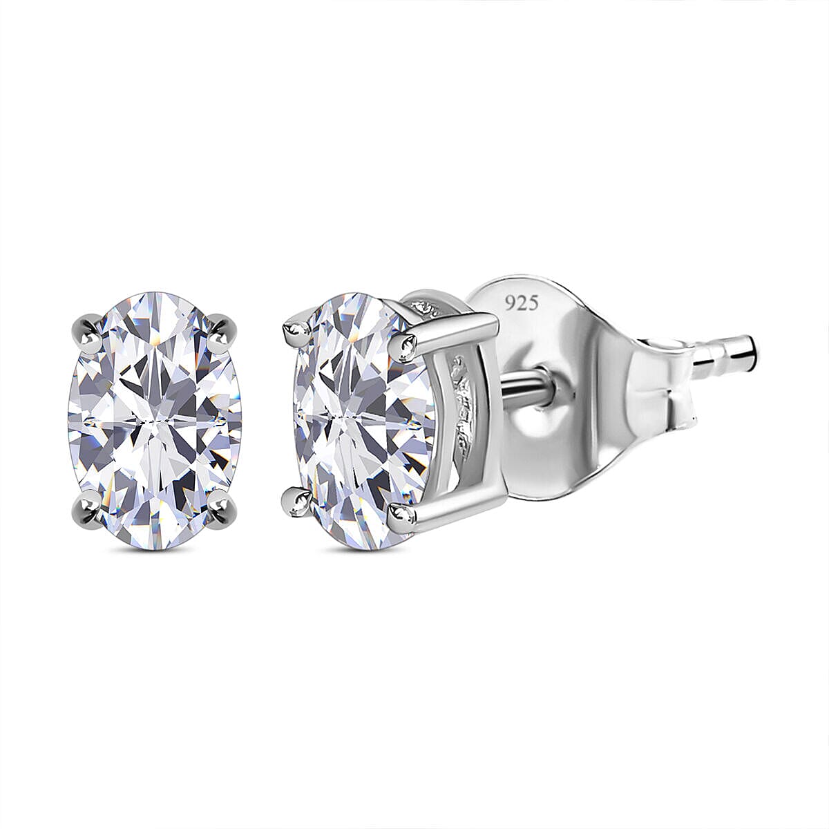 Moissanite Earrings (With Push Back) in Platinum Overlay Sterling Silver
