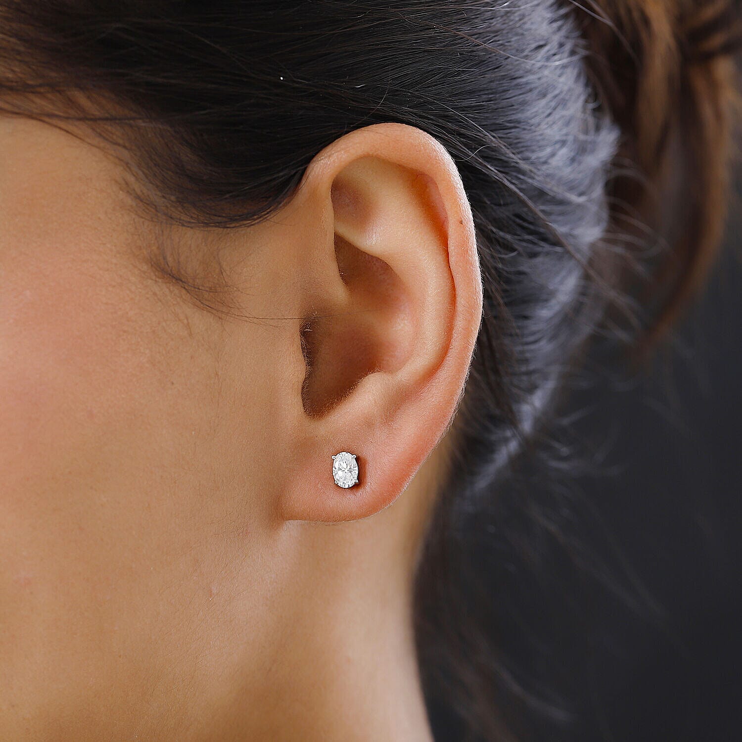 Moissanite Earrings (With Push Back) in Platinum Overlay Sterling Silver