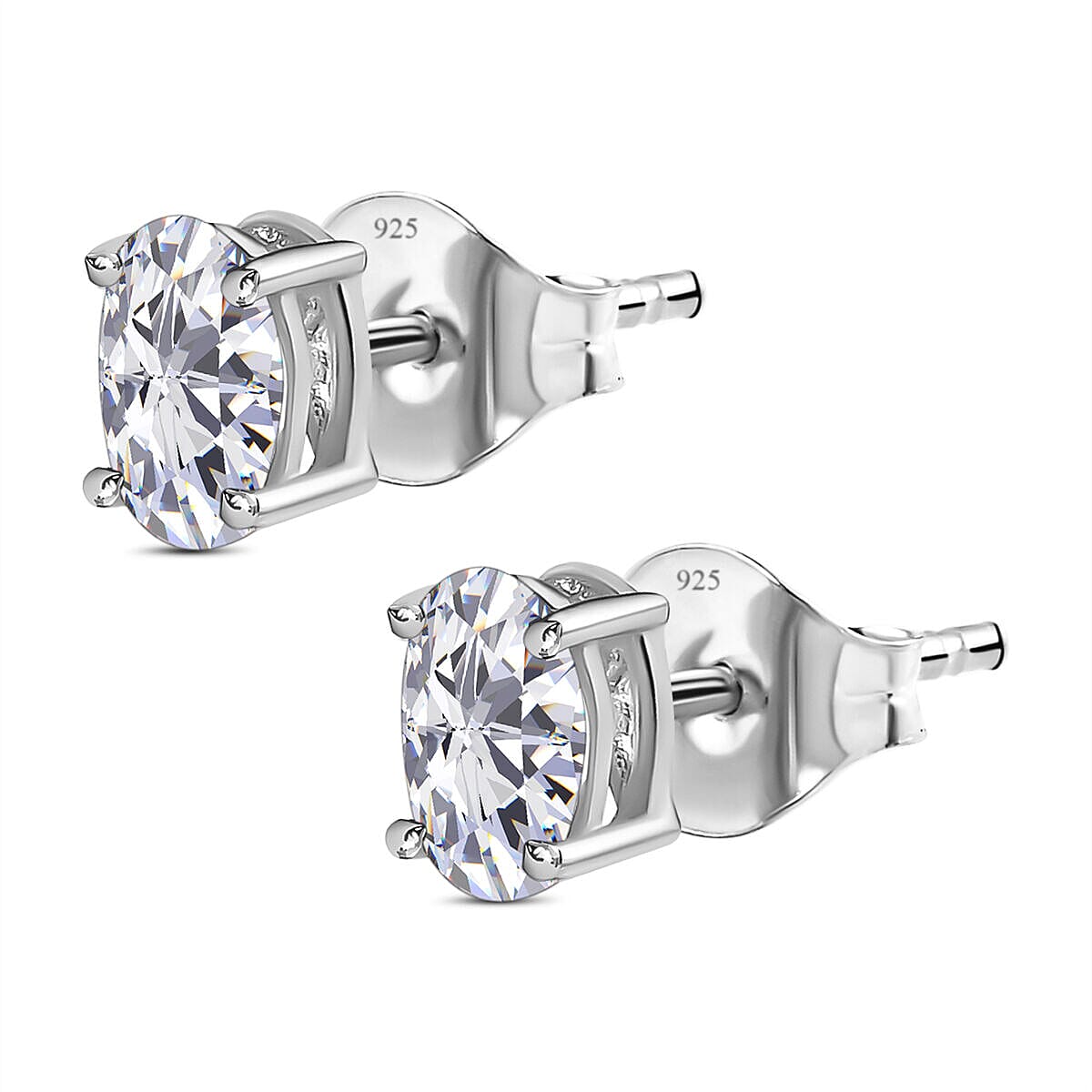 Moissanite Earrings (With Push Back) in Platinum Overlay Sterling Silver