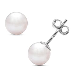 Japanese Akoya Pearl Ball Stud Earrings (with Push Back) in Rhodium Overlay Sterling Silver 