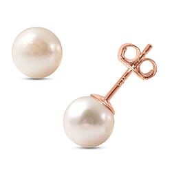 Japanese Akoya Pearl Ball Stud Earrings (With Push Back) in Rose Gold Overlay Sterling Silver.