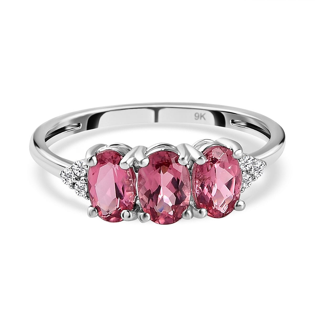 9K White Gold Rubellite and Diamond Band Ring 1.27 Ct.