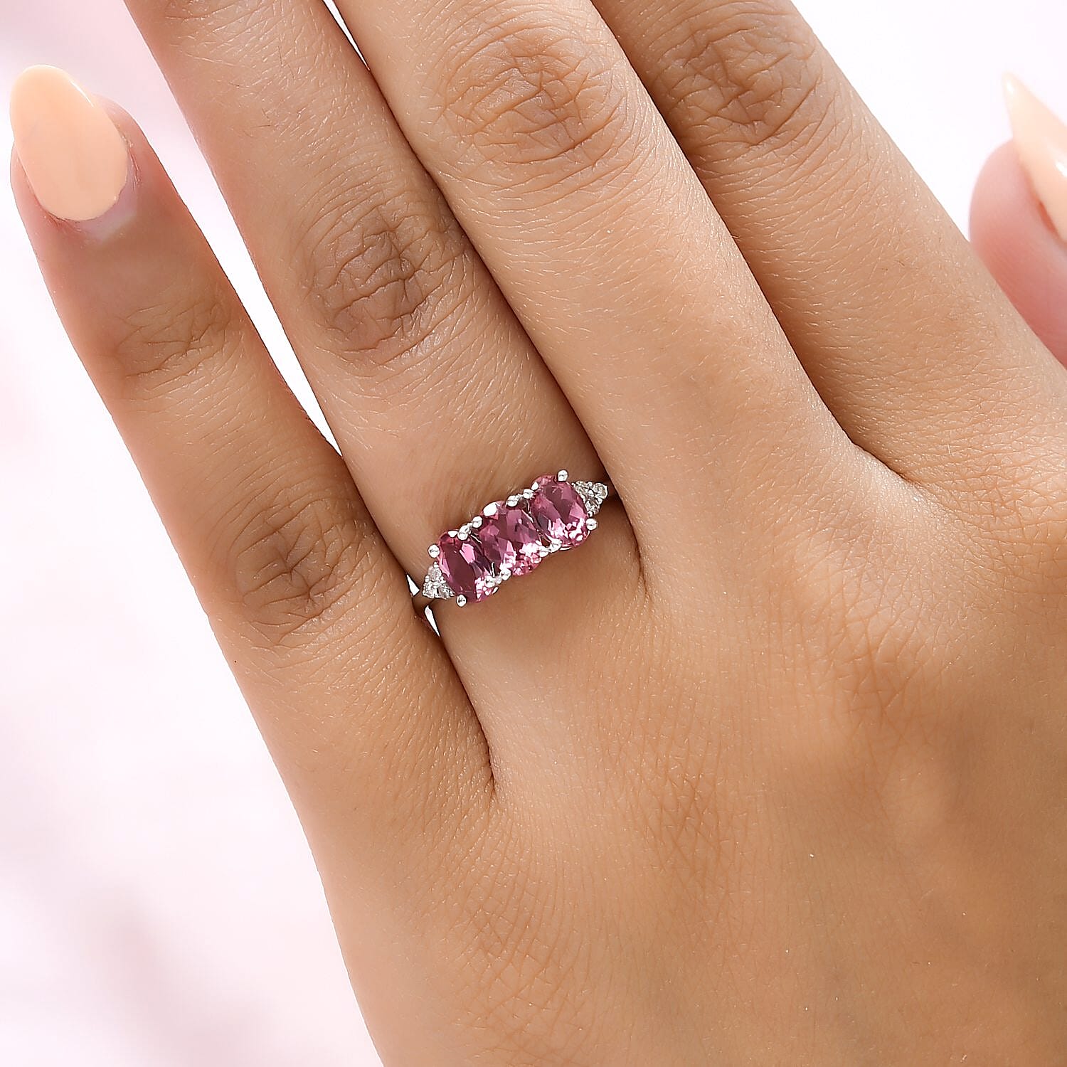 9K White Gold Rubellite and Diamond Band Ring 1.27 Ct.