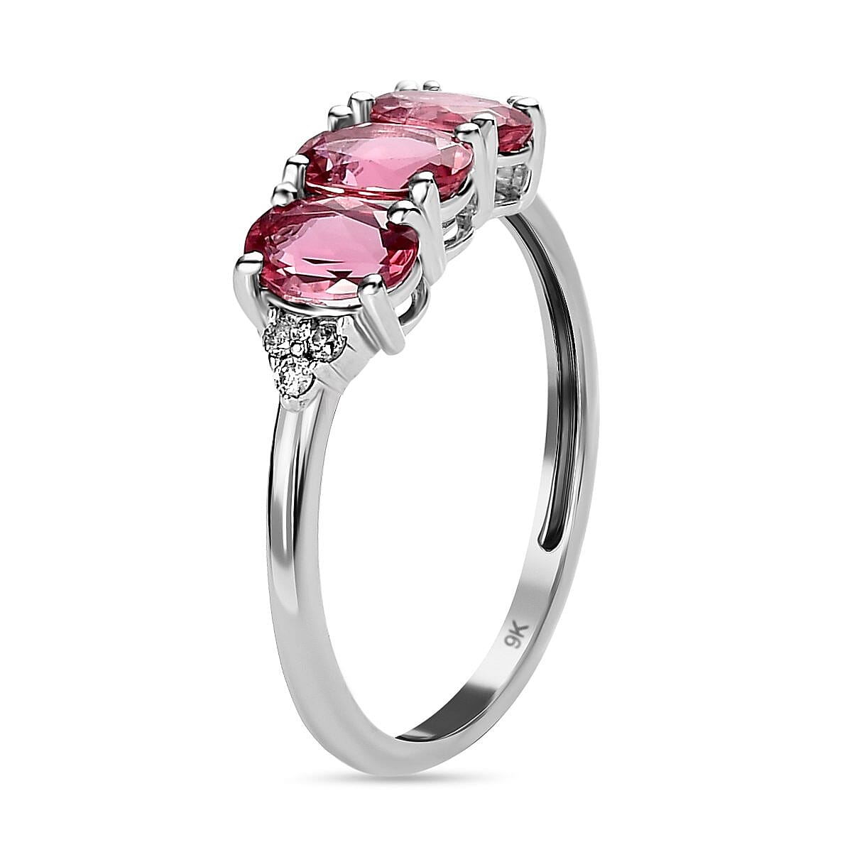 9K White Gold Rubellite and Diamond Band Ring 1.27 Ct.