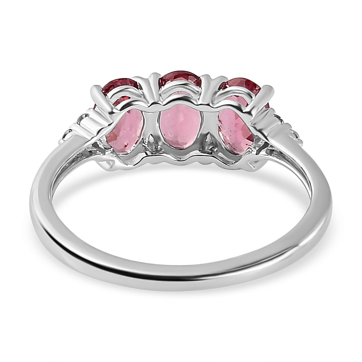 9K White Gold Rubellite and Diamond Band Ring 1.27 Ct.