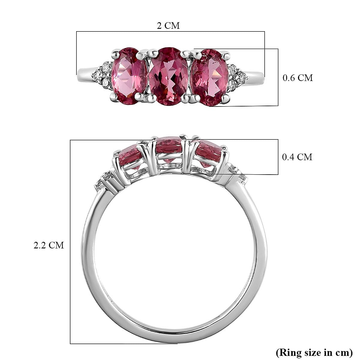 9K White Gold Rubellite and Diamond Band Ring 1.27 Ct.