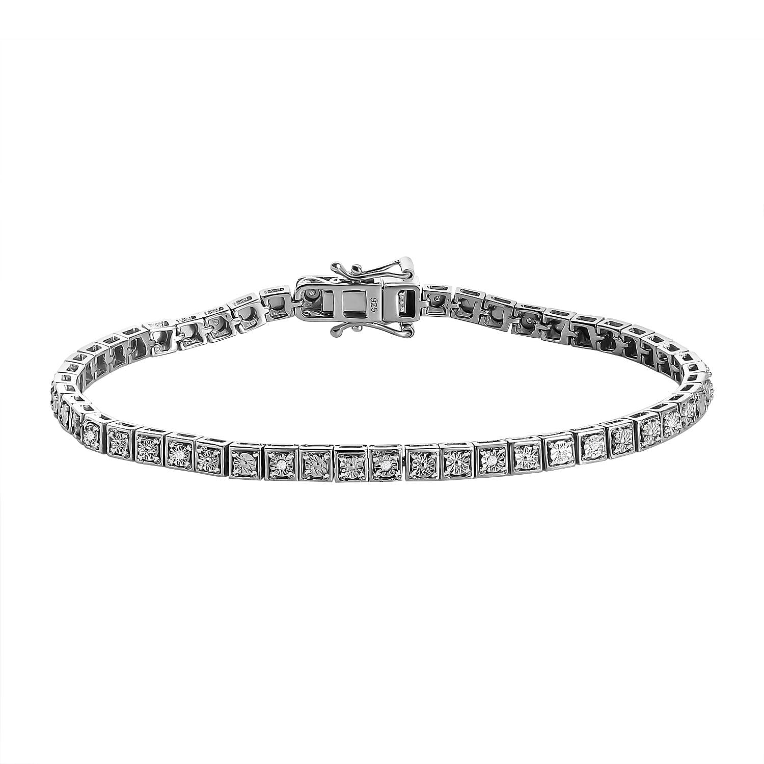 One Time Manhattan Close Out - Diamond Bracelet (Size - 7.5) in Platinum Overlay Sterling Silver, Silver Wt. 11.66 Gms