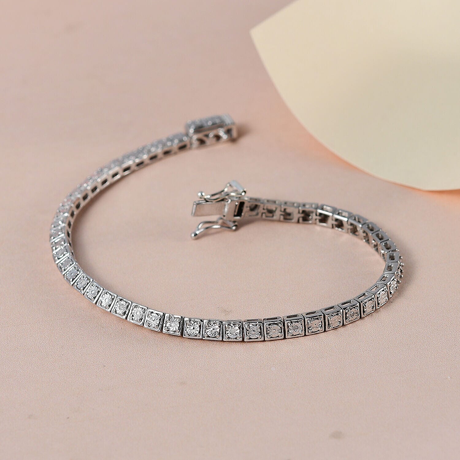 One Time Manhattan Close Out - Diamond Bracelet (Size - 7.5) in Platinum Overlay Sterling Silver, Silver Wt. 11.66 Gms