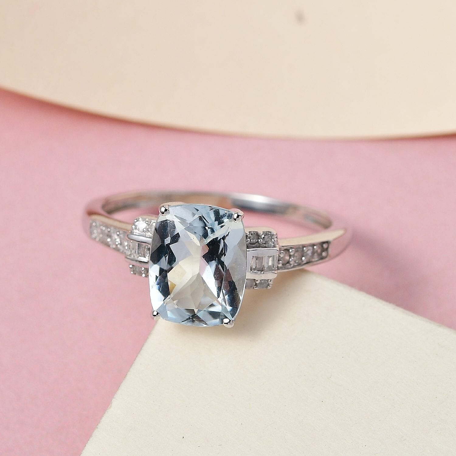 9K White Gold Aquamarine and Diamond Ring 1.83 Ct.