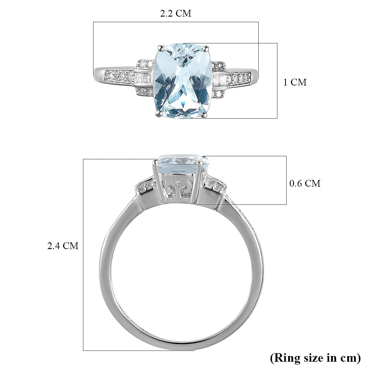 9K White Gold Aquamarine and Diamond Ring 1.83 Ct.