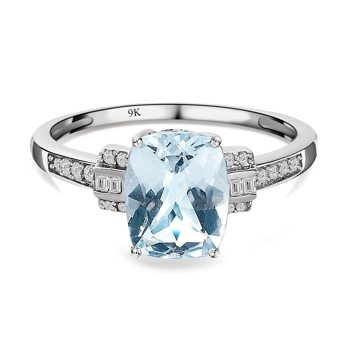 9K White Gold Aquamarine and Diamond Ring 1.83 Ct.