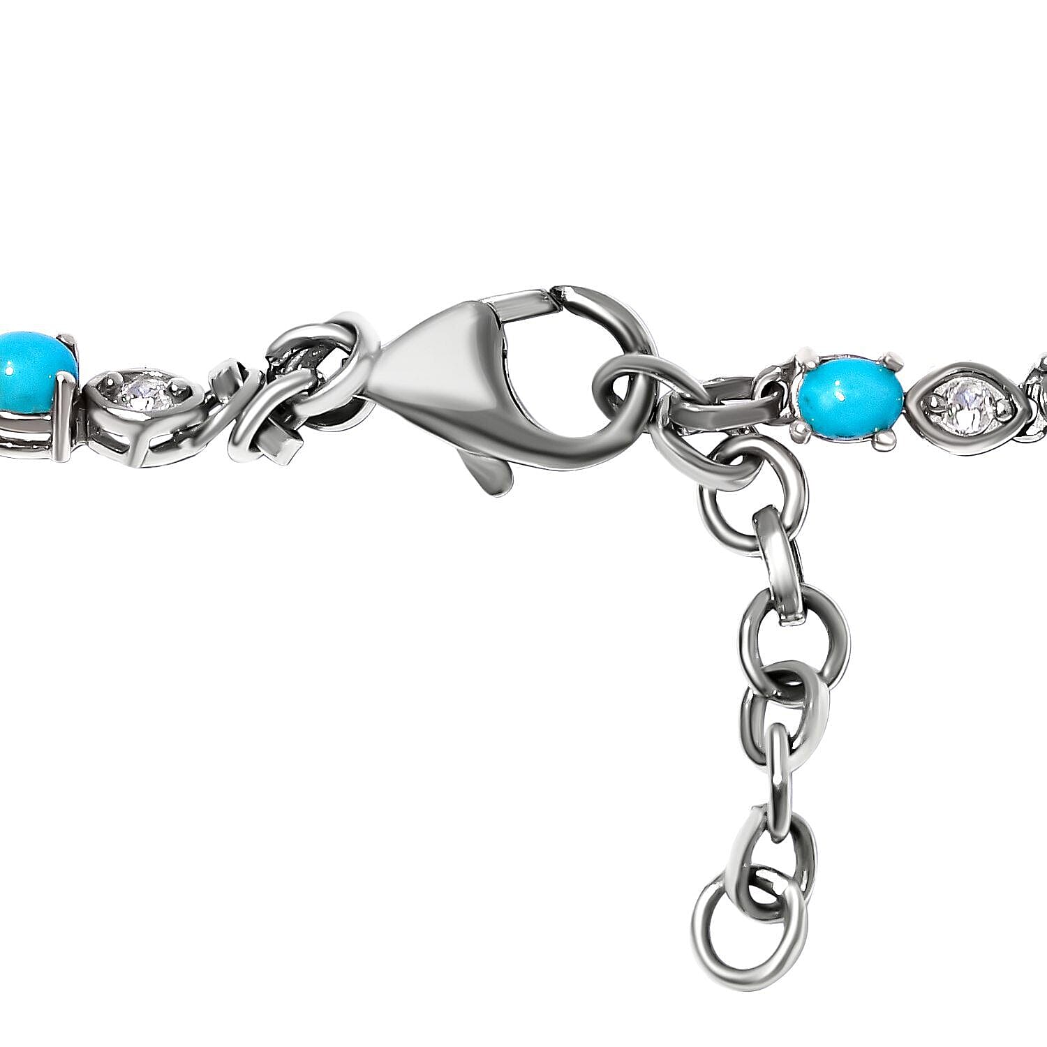 Arizona Sleeping Beauty Turquoise and Natural Zircon Necklace (Size - 20 with Ext.) in Platinum Overlay Sterling Silver 14.34 Ct, Silver Wt 17.71 Gms.