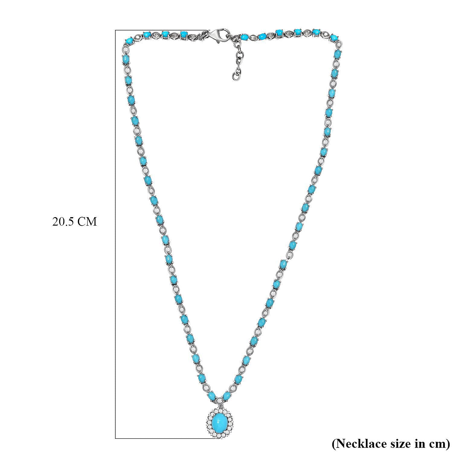 Arizona Sleeping Beauty Turquoise and Natural Zircon Necklace (Size - 20 with Ext.) in Platinum Overlay Sterling Silver 14.34 Ct, Silver Wt 17.71 Gms.