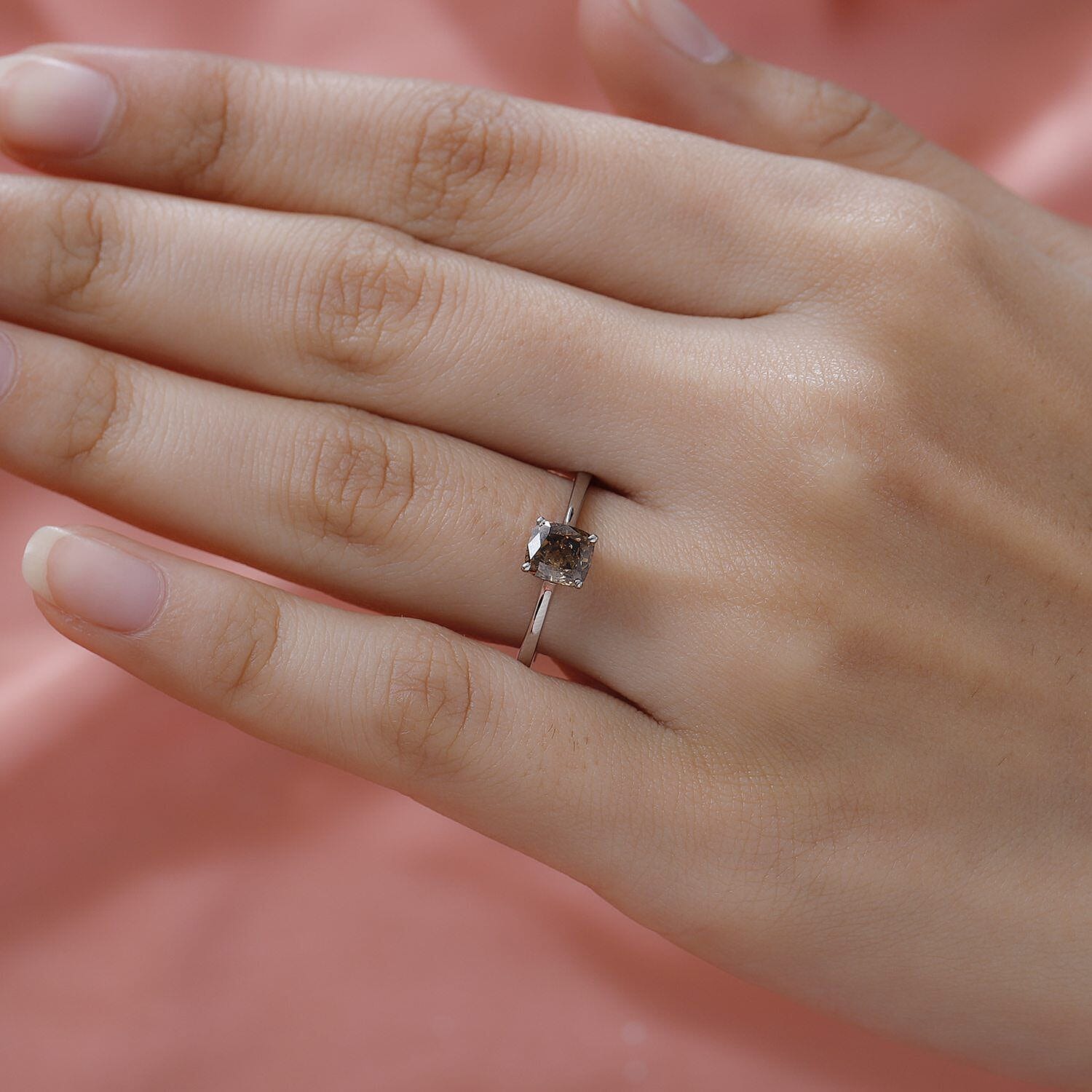 SIGNATURE COLLECTION 950 Platinum SGL Certified Natural Champagne Diamond (I1) Solitaire Ring 1.00 Ct.