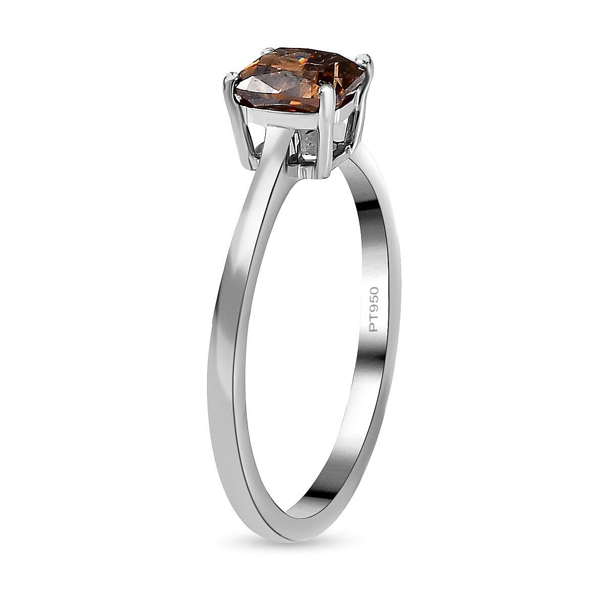 SIGNATURE COLLECTION 950 Platinum SGL Certified Natural Champagne Diamond (I1) Solitaire Ring 1.00 Ct.