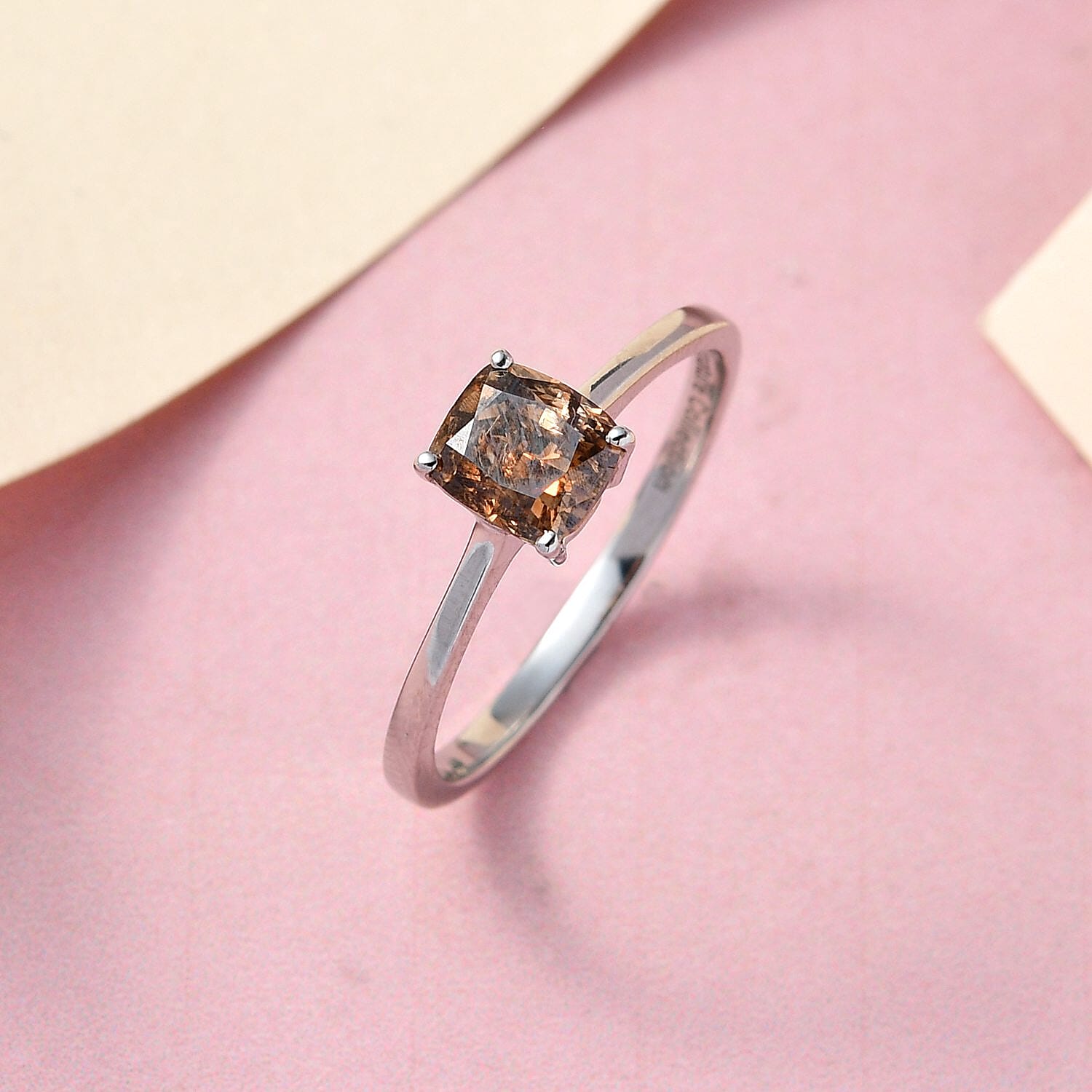 SIGNATURE COLLECTION 950 Platinum SGL Certified Natural Champagne Diamond (I1) Solitaire Ring 1.00 Ct.